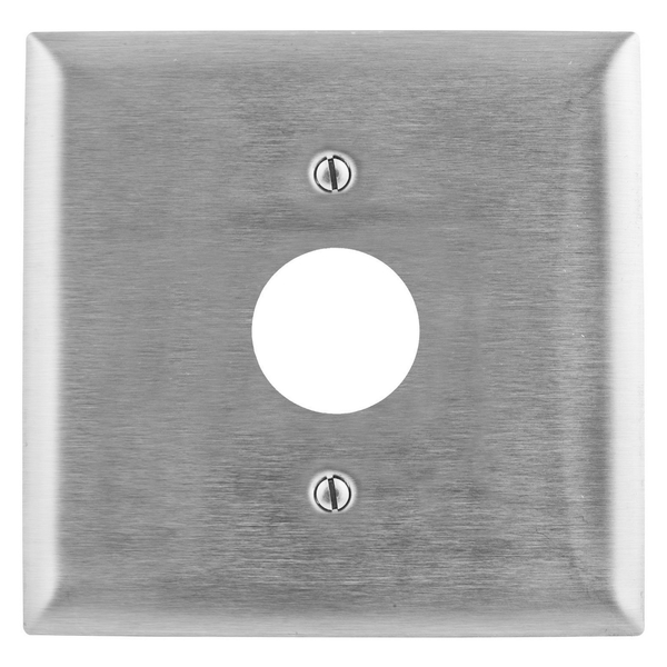 Hubbell Wiring Device-Kellems Wallplates and Boxes, Metallic Plates, 2- Gang, 1) 1.40" Opening, Standard Size, Stainless Steel SS747